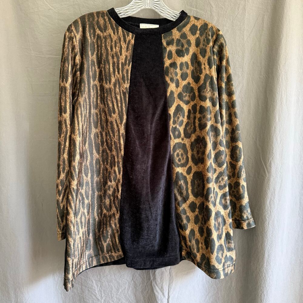 Vintage XES NY Leopard Velvet Tunic Top Animal Print Bold‎ 90s Glam Size Small